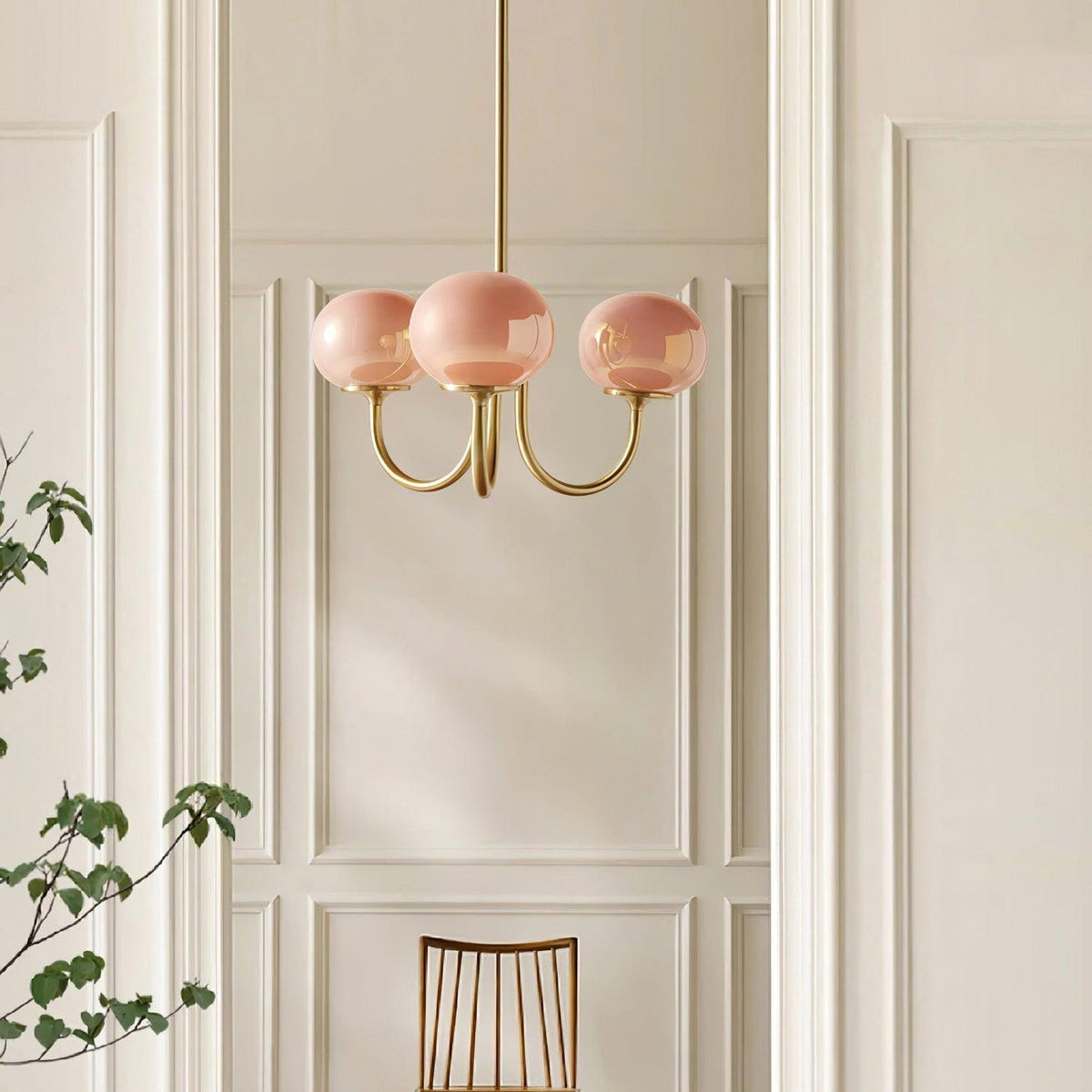 Multi-Globe Pendant Light Fixture Pink Frosted Glass Metal Frame Dining Room Overhead Lighting Statement Centerpiece for Living Room Entrywa