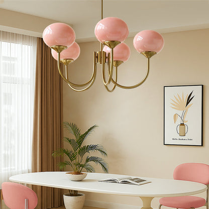 Multi-Globe Pendant Light Fixture Pink Frosted Glass Metal Frame Dining Room Overhead Lighting Statement Centerpiece for Living Room Entrywa