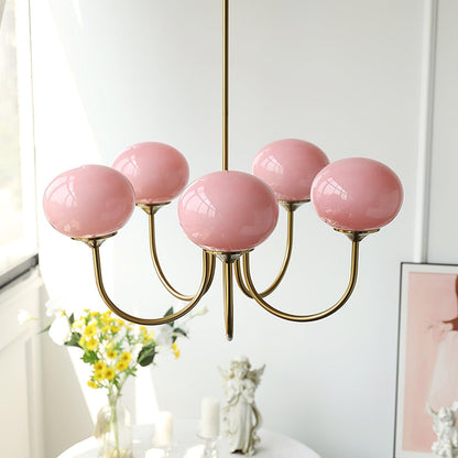 Multi-Globe Pendant Light Fixture Pink Frosted Glass Metal Frame Dining Room Overhead Lighting Statement Centerpiece for Living Room Entrywa