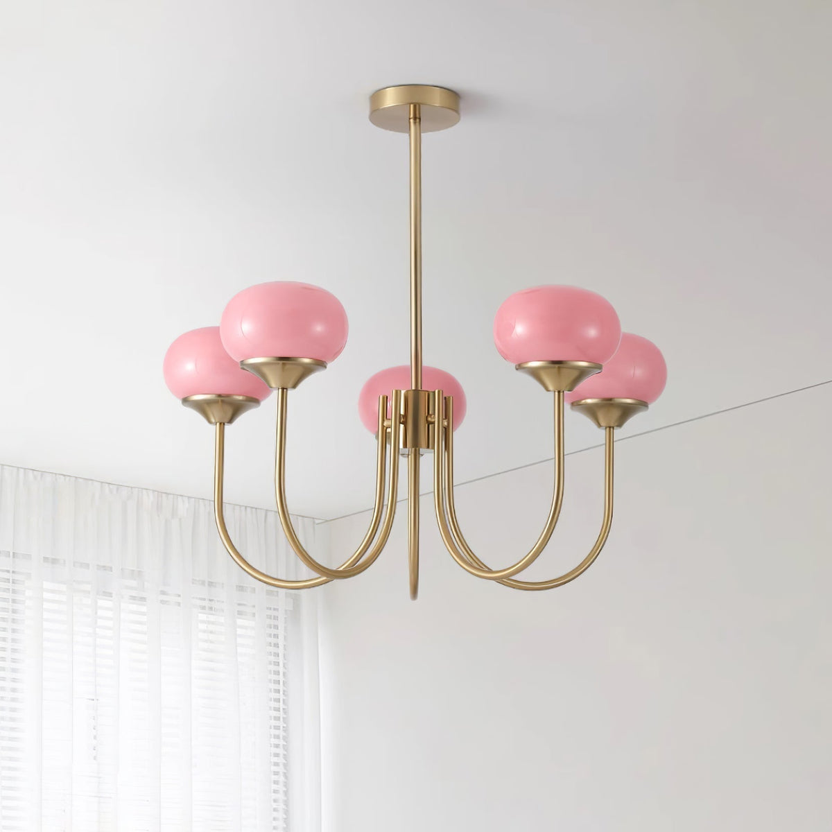 Orb Pendant Light with Adjustable Height Metal Frame and Spherical Shades for Kitchen Island Dining Living Room Bedroom E27 Socket Pink Whit