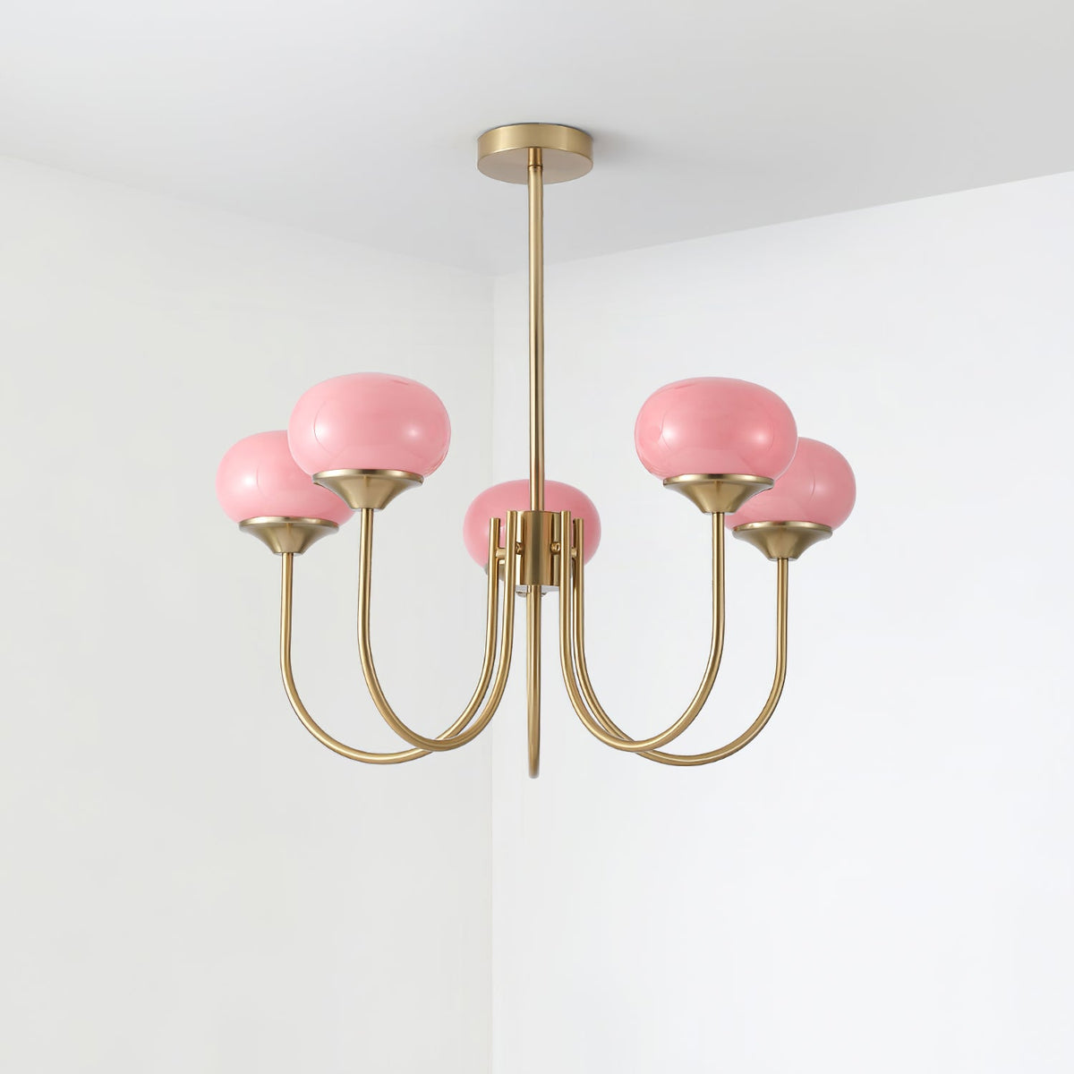 Orb Pendant Light with Adjustable Height Metal Frame and Spherical Shades for Kitchen Island Dining Living Room Bedroom E27 Socket Pink Whit