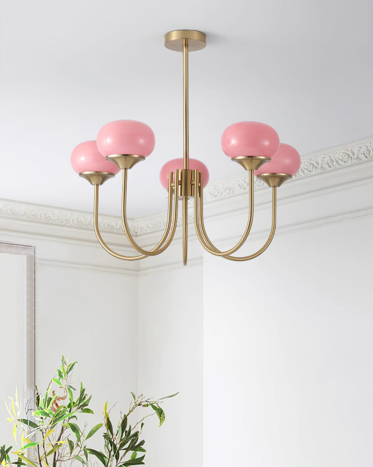 Orb Pendant Light with Adjustable Height Metal Frame and Spherical Shades for Kitchen Island Dining Living Room Bedroom E27 Socket Pink Whit