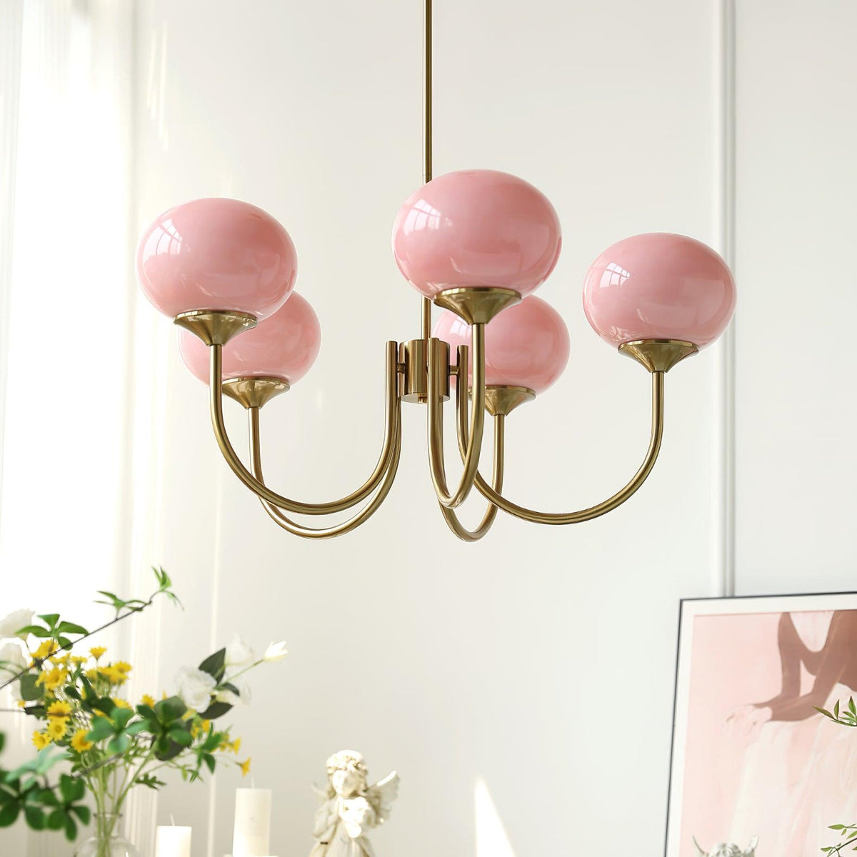 Multi-Head Pendant Chandelier with Colored Glass Shades 18-26 in Metallic Finish for Dining Room Bedroom Kitchen Island Overhead Lighting E2