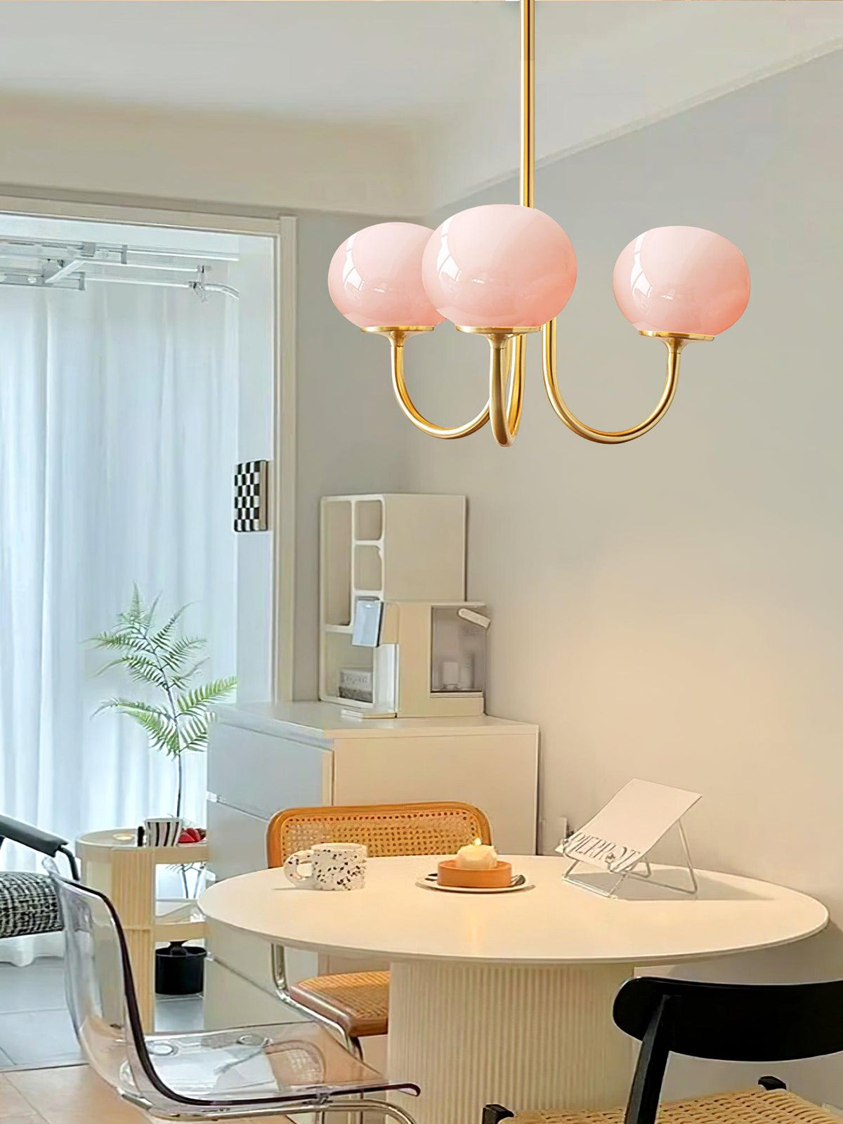 Orb Pendant Light with Adjustable Height Metal Frame and Spherical Shades for Kitchen Island Dining Living Room Bedroom E27 Socket Pink Whit