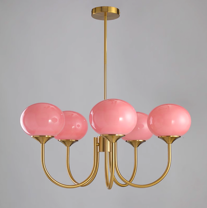 Orb Pendant Light with Adjustable Height Metal Frame and Spherical Shades for Kitchen Island Dining Living Room Bedroom E27 Socket Pink Whit