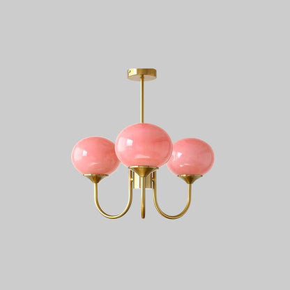 Orb Pendant Light with Adjustable Height Metal Frame and Spherical Shades for Kitchen Island Dining Living Room Bedroom E27 Socket Pink Whit