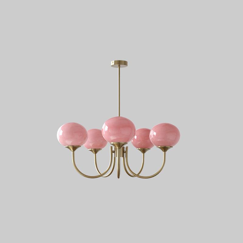 Orb Pendant Light with Adjustable Height Metal Frame and Spherical Shades for Kitchen Island Dining Living Room Bedroom E27 Socket Pink Whit