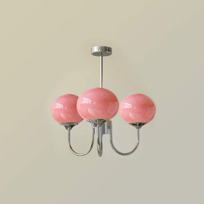 Orb Pendant Light with Adjustable Height Metal Frame and Spherical Shades for Kitchen Island Dining Living Room Bedroom E27 Socket Pink Whit