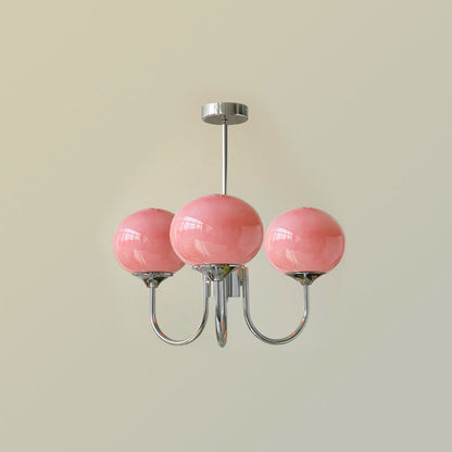 Orb Pendant Light with Adjustable Height Metal Frame and Spherical Shades for Kitchen Island Dining Living Room Bedroom E27 Socket Pink Whit