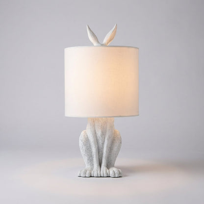 Resin Bunny Accent Lamp with Linen Shade 20 in Tall Gold Finish Decorative Nightstand Light E27 Socket Animal Sculpture for Bedroom Living R