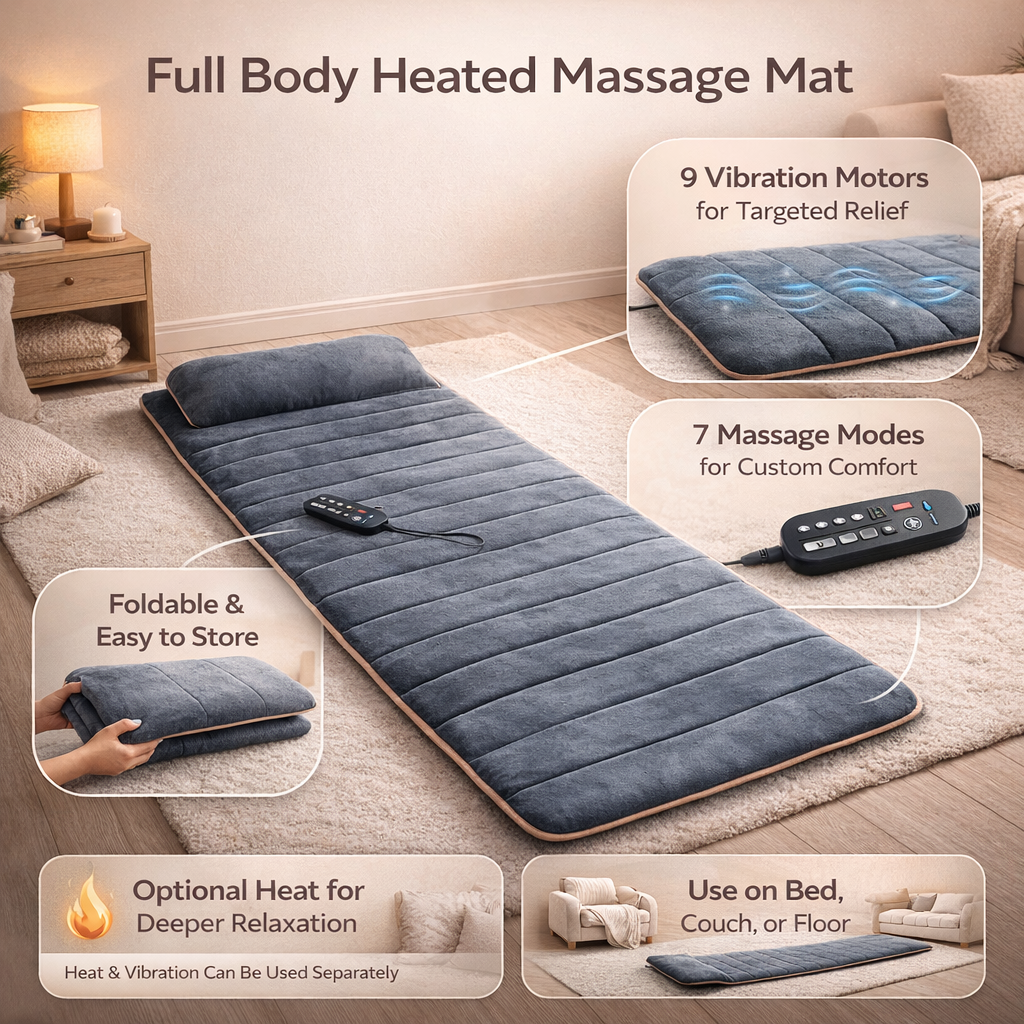 Colchón de masaje de cuerpo completo con vibración eléctrica y terapia de calor