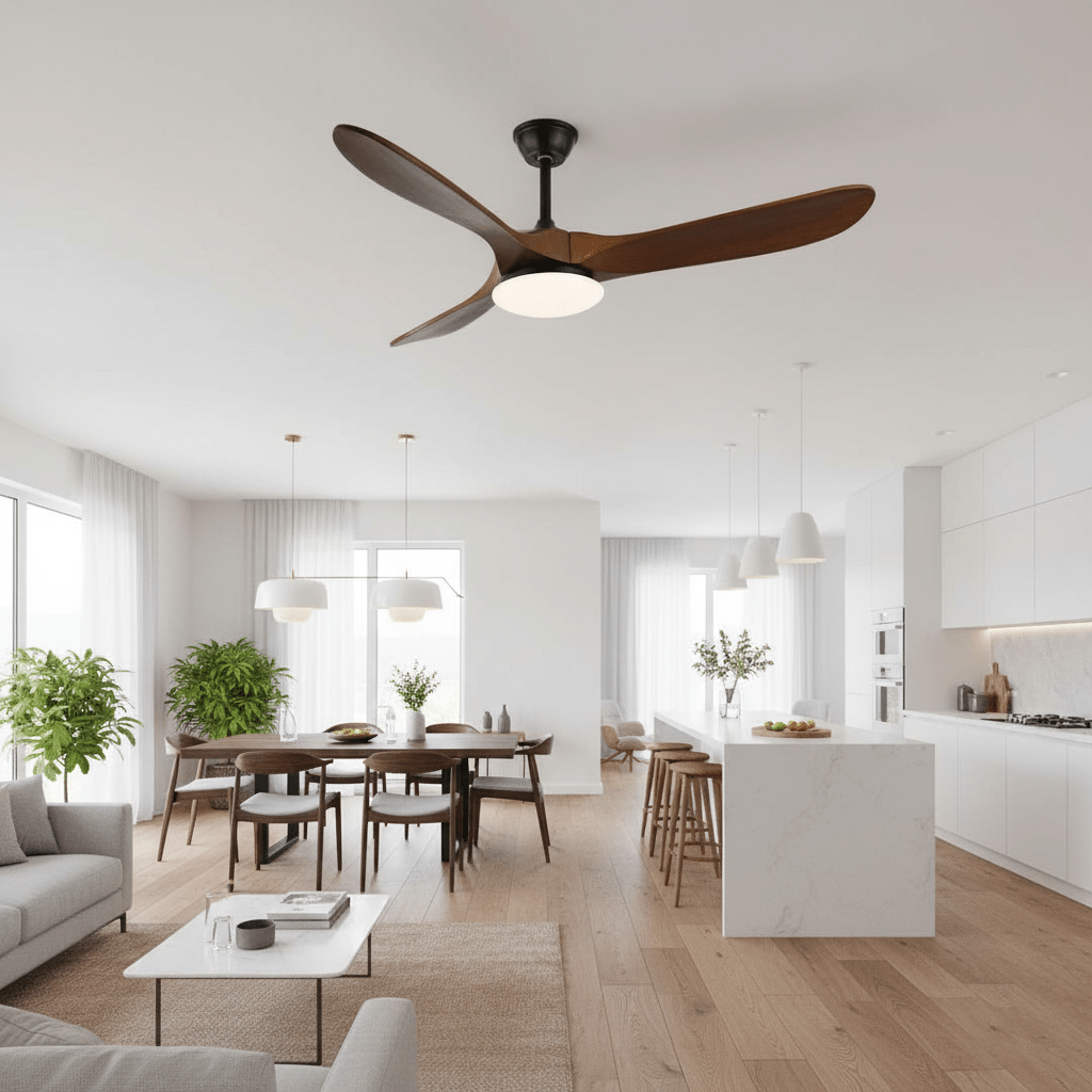 Ceiling Fan with Light 42in 52in Real Wood Blades 6 Speed LED Indoor Modern for Living Room Bedroom Dining Room Office Adjustable Temperatur