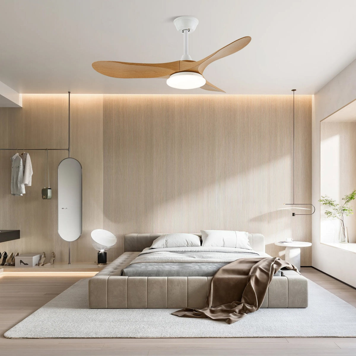 Ceiling Fan with Light 42in 52in Real Wood Blades 6 Speed LED Indoor Modern for Living Room Bedroom Dining Room Office Adjustable Temperatur