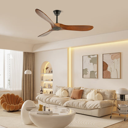 Wooden Blade Ceiling Fan with Remote Control 6 Speed Whisper-Quiet Motor Walnut Finish Adjustable Suspension for Living Room Bedroom Home Of