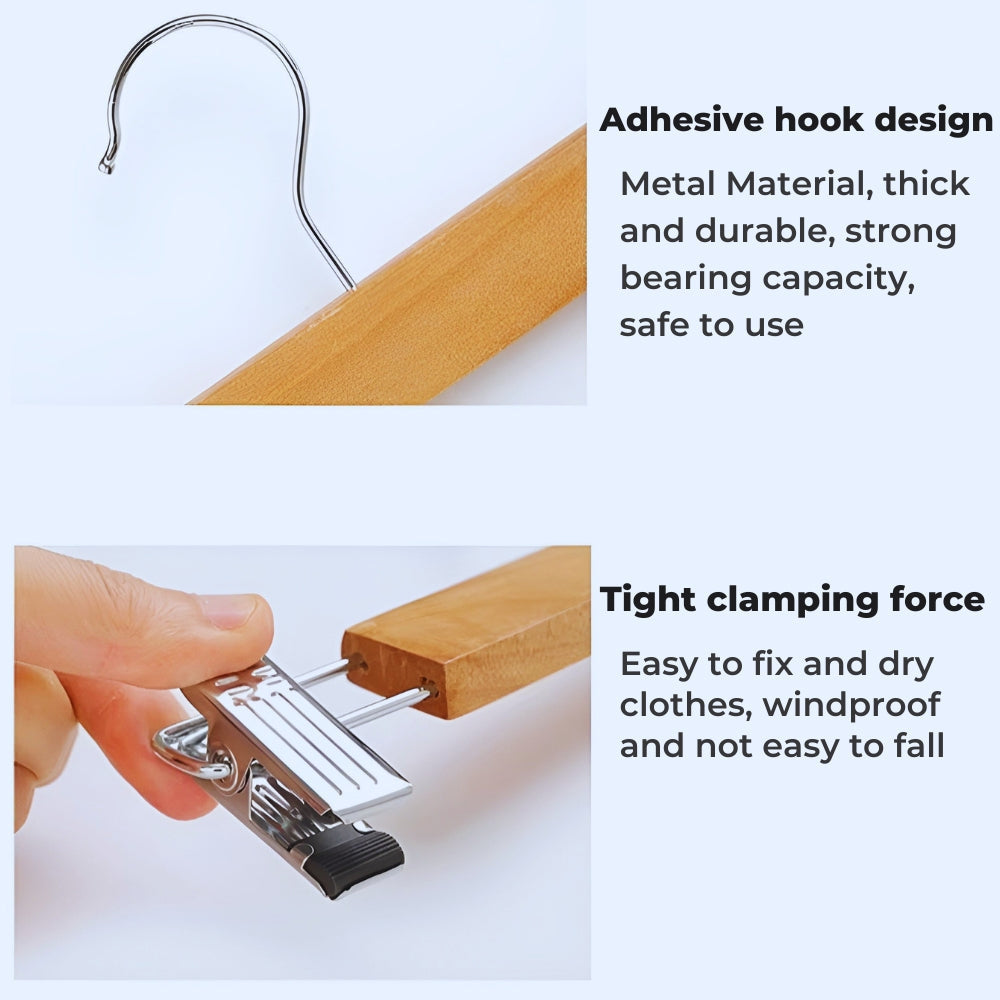 Maxwell Pants Hangers - Wooden with Clips, 10pcs Set