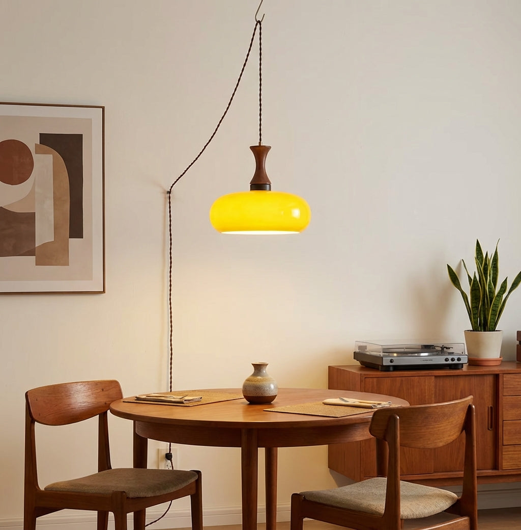 Glass Pendant Light for Kitchen Island & Dining Room — Adjustable Hanging Fixture with Warm Amber Shade, 11 Inch Wide, Dimmable Modern Farmh