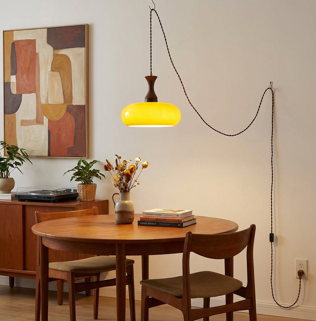 Glass Pendant Light for Kitchen Island & Dining Room — Adjustable Hanging Fixture with Warm Amber Shade, 11 Inch Wide, Dimmable Modern Farmh