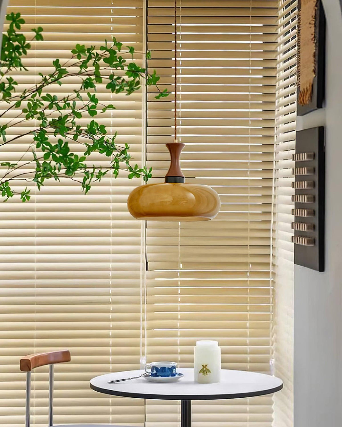 Hanging Light Fixture with Amber Glass Shade 7 Inch Diameter Adjustable Cord for Kitchen Islands Dining Tables Breakfast Bars Modern Farmhou