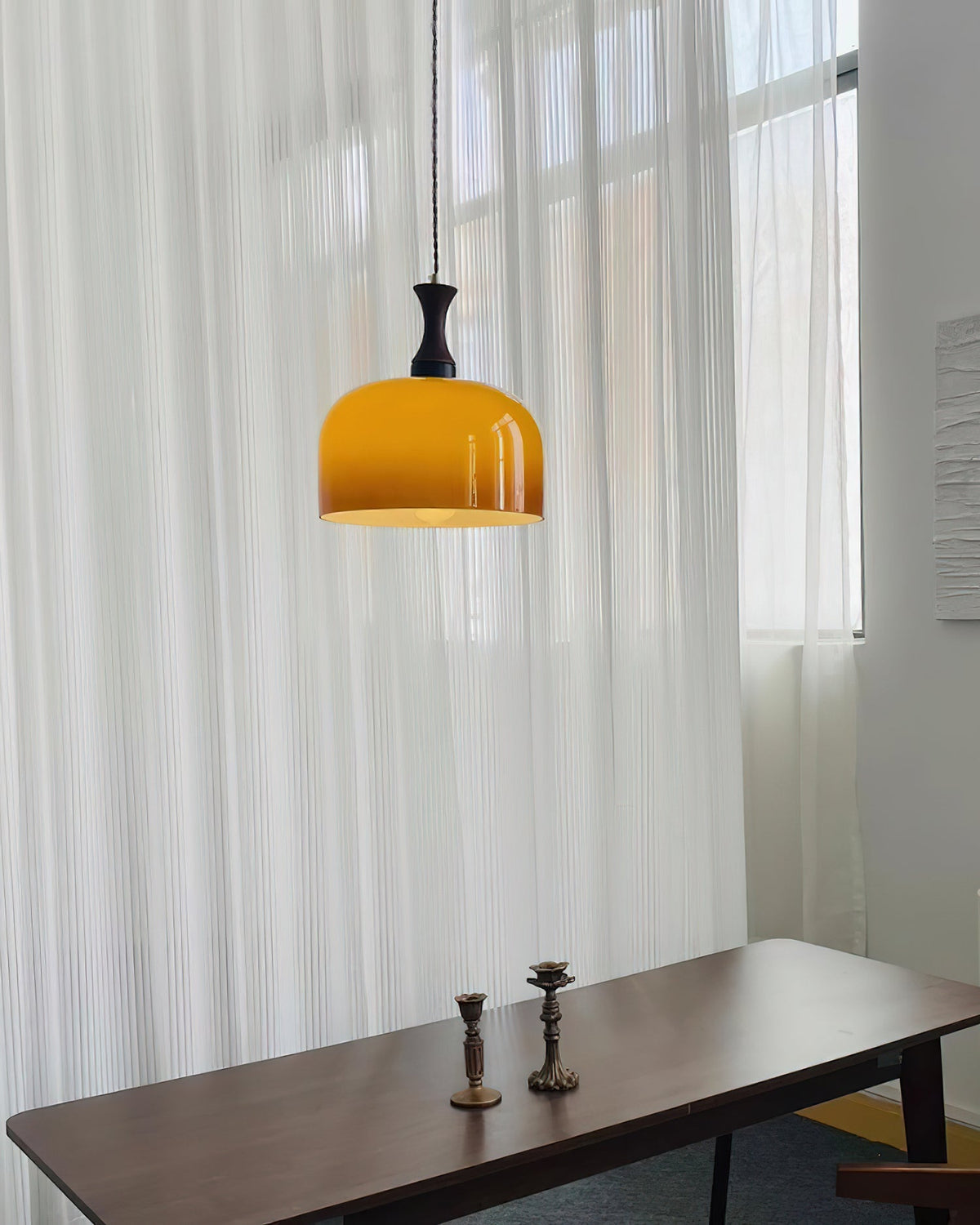 Hanging Light Fixture with Amber Glass Shade 7 Inch Diameter Adjustable Cord for Kitchen Islands Dining Tables Breakfast Bars Modern Farmhou