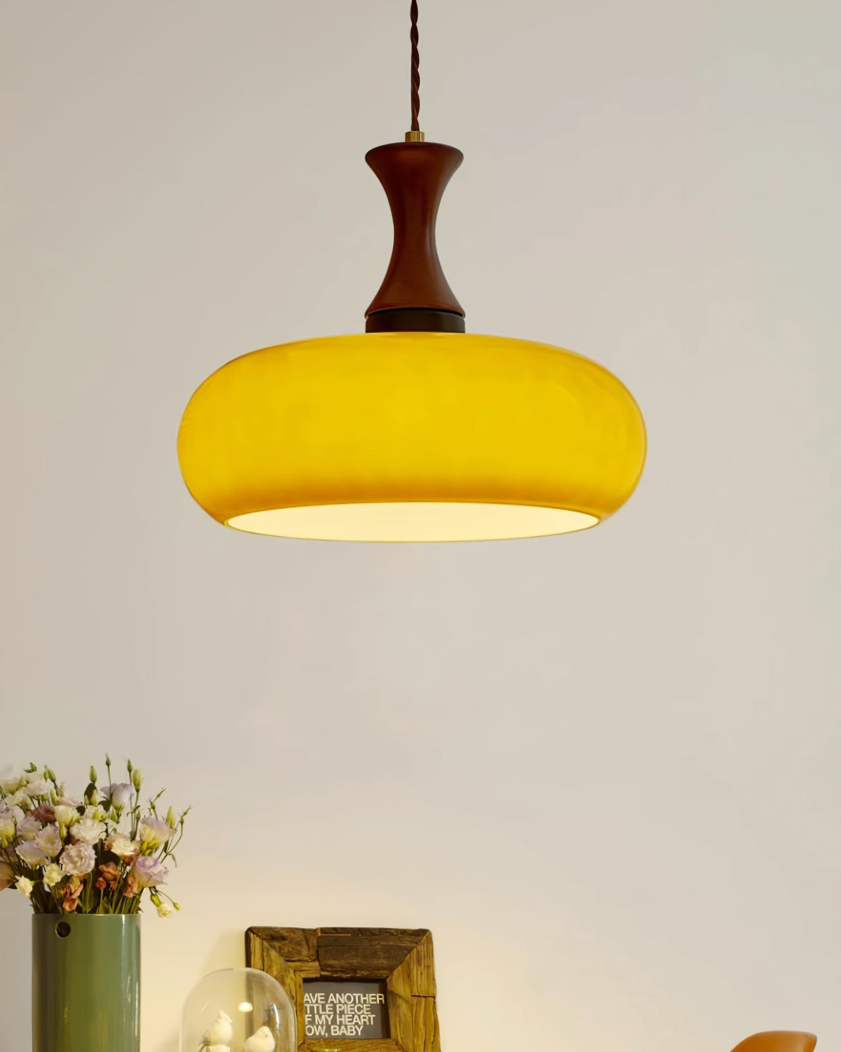 Glass Pendant Light for Kitchen Island & Dining Room — Adjustable Hanging Fixture with Warm Amber Shade, 11 Inch Wide, Dimmable Modern Farmh