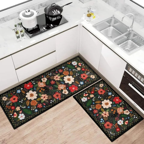 Meadowlyn Kitchen Mat Set - Boho Floral, Anti-Fatigue, Washable
