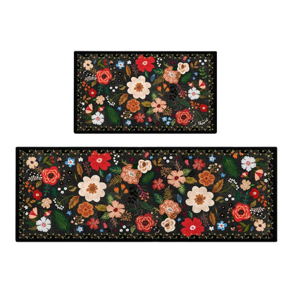 Meadowlyn Kitchen Mat Set - Boho Floral, Anti-Fatigue, Washable