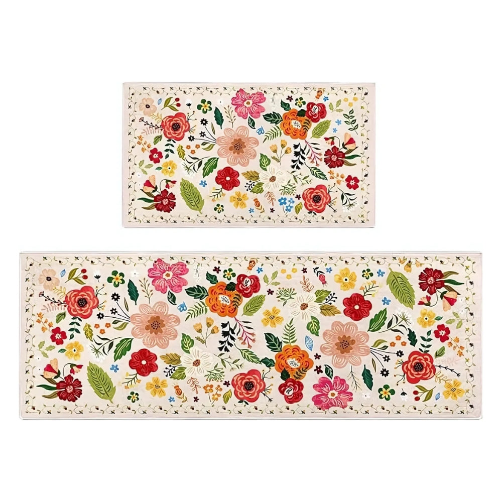 Meadowlyn Kitchen Mat Set - Boho Floral, Anti-Fatigue, Washable