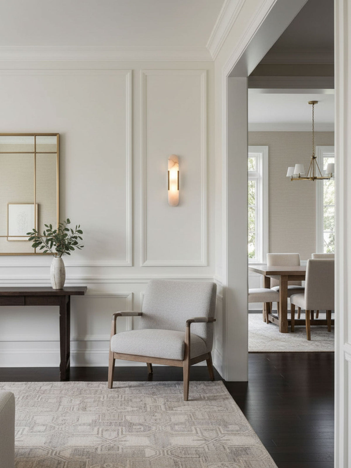 Handcrafted Alabaster Sconce with Brass Accent 14 in Wall Light for Bedroom Hallway Living Room Indoor Fixture G4 LED Modern Elongated Stone