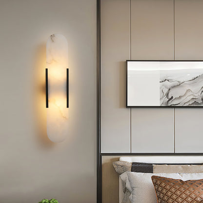 Handcrafted Alabaster Sconce with Brass Accent 14 in Wall Light for Bedroom Hallway Living Room Indoor Fixture G4 LED Modern Elongated Stone
