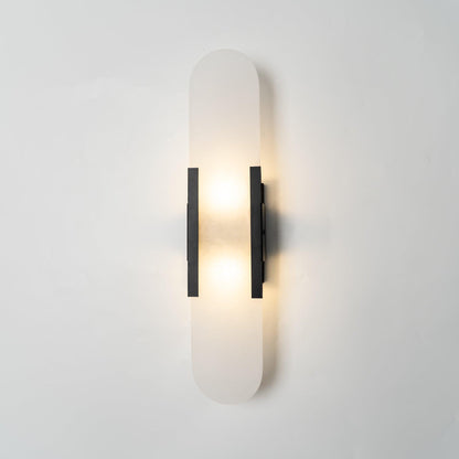 Handcrafted Alabaster Sconce with Brass Accent 14 in Wall Light for Bedroom Hallway Living Room Indoor Fixture G4 LED Modern Elongated Stone