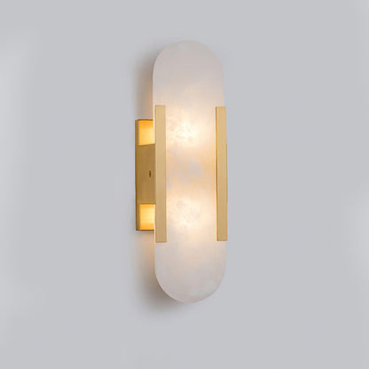 Handcrafted Alabaster Sconce with Brass Accent 14 in Wall Light for Bedroom Hallway Living Room Indoor Fixture G4 LED Modern Elongated Stone