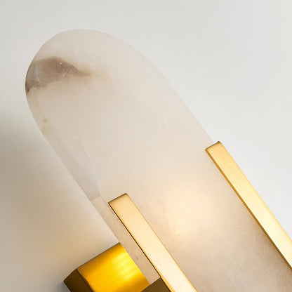 Handcrafted Alabaster Sconce with Brass Accent 14 in Wall Light for Bedroom Hallway Living Room Indoor Fixture G4 LED Modern Elongated Stone
