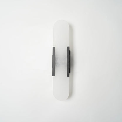 Handcrafted Alabaster Sconce with Brass Accent 14 in Wall Light for Bedroom Hallway Living Room Indoor Fixture G4 LED Modern Elongated Stone