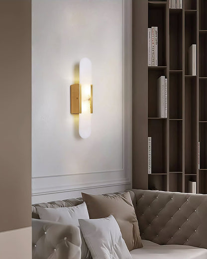 Handcrafted Alabaster Sconce with Brass Accent 14 in Wall Light for Bedroom Hallway Living Room Indoor Fixture G4 LED Modern Elongated Stone