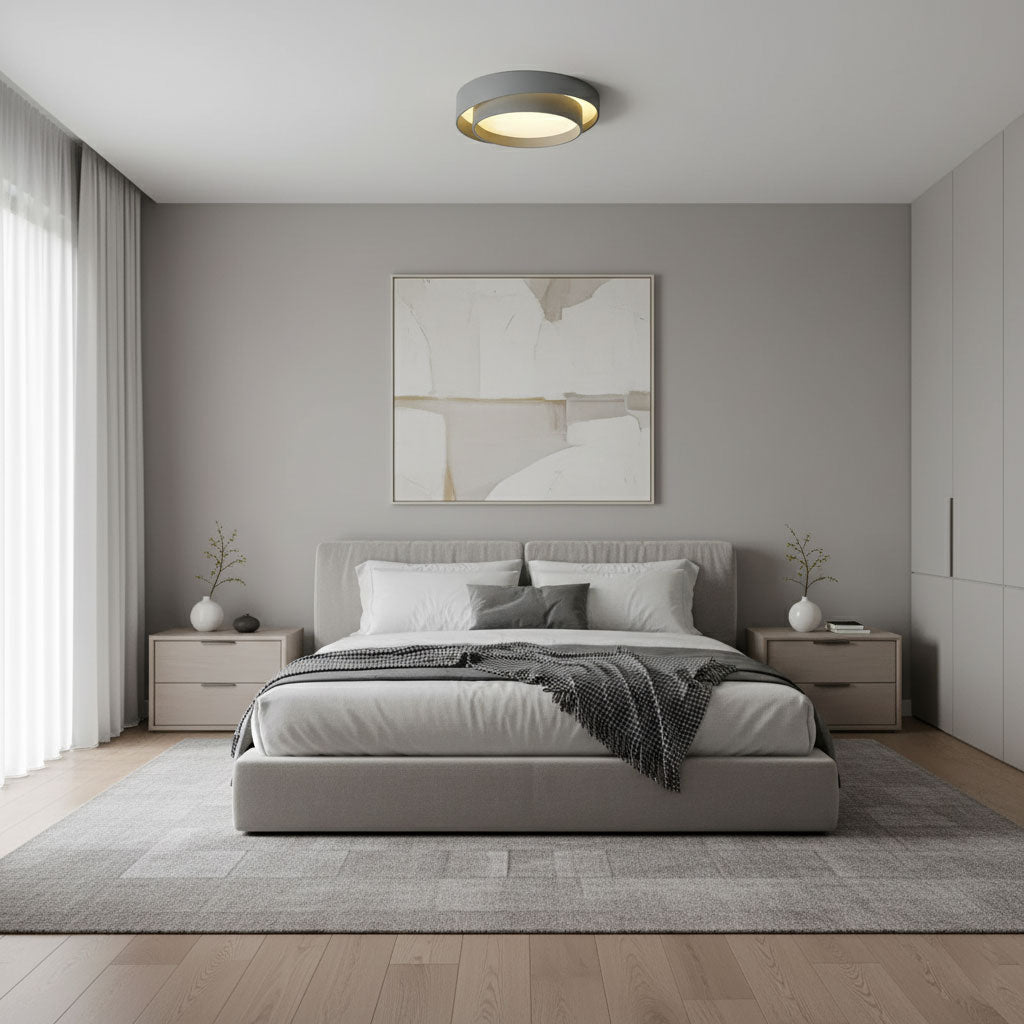 Flush Mount LED Ceiling Light Round Low-Profile Fixture Black White Gray 16 20 24 Inch Diameter for Bedroom Hall Kitchen Foyer
