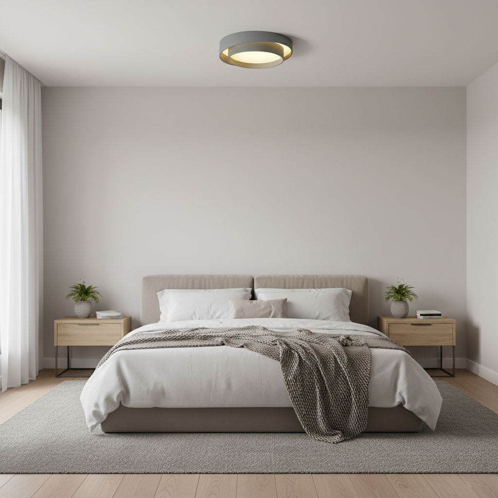 Flush Mount LED Ceiling Light Round Low-Profile Fixture Black White Gray 16 20 24 Inch Diameter for Bedroom Hall Kitchen Foyer