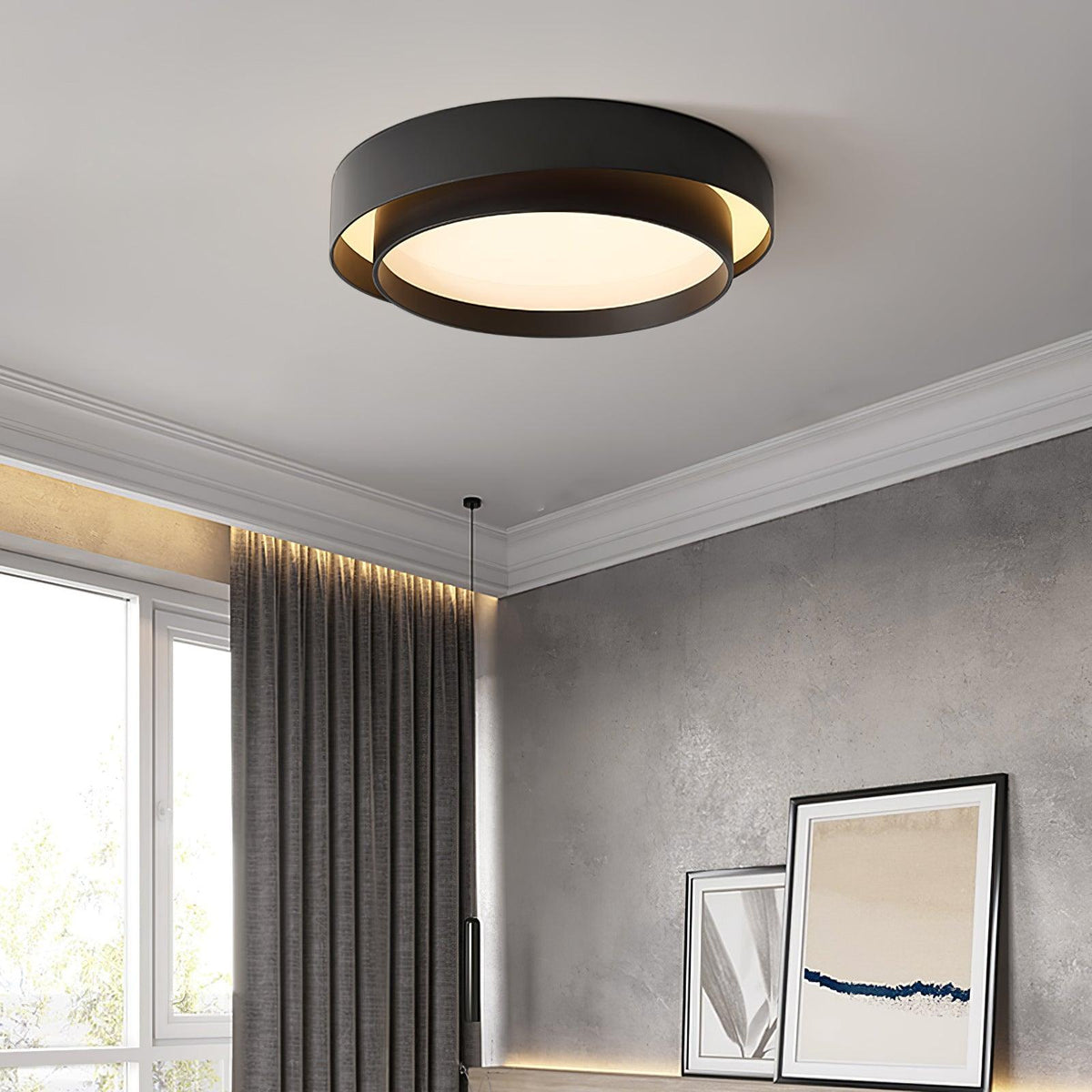 Flush Mount LED Ceiling Light Round Low-Profile Fixture Black White Gray 16 20 24 Inch Diameter for Bedroom Hall Kitchen Foyer