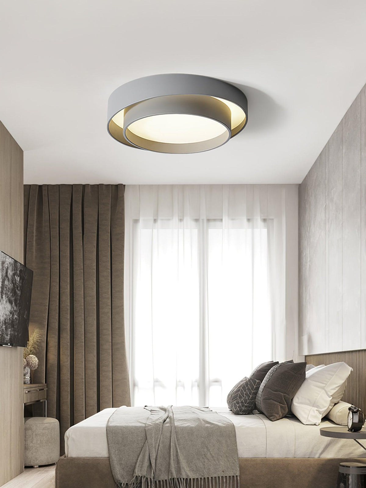 Modern Layered Drum Flush Mount Ceiling Light with Integrated LED for Living Room & Bedroom