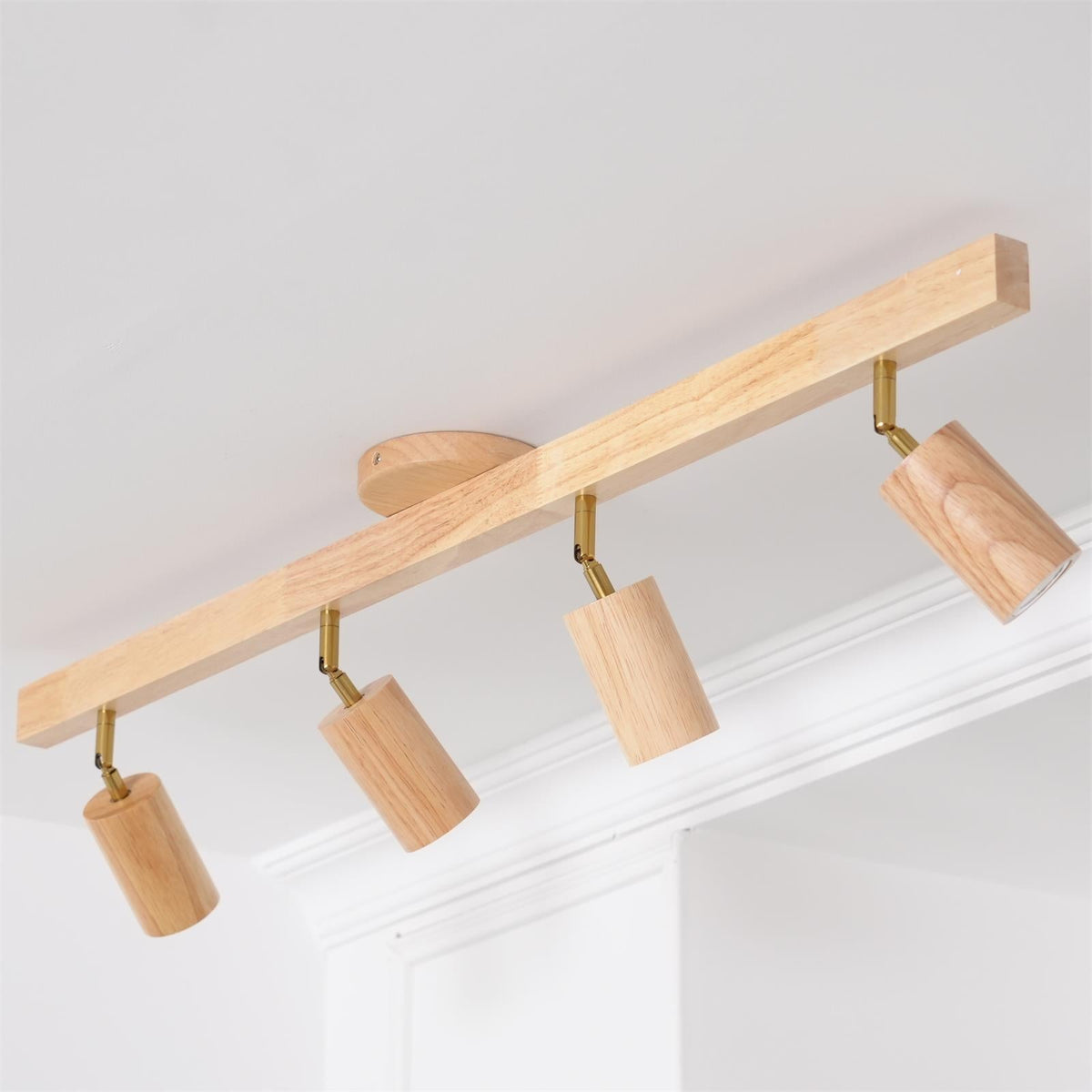 Adjustable LED Track Light 39 in Wood Finish Spotlight Bar Ceiling Mount for Kitchen Living Room Hallway Dining Room Modern Scandinavian Hom