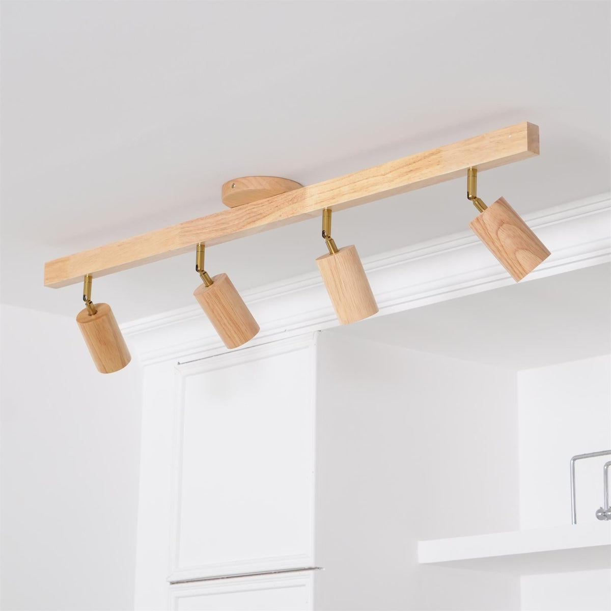Adjustable LED Track Light 39 in Wood Finish Spotlight Bar Ceiling Mount for Kitchen Living Room Hallway Dining Room Modern Scandinavian Hom