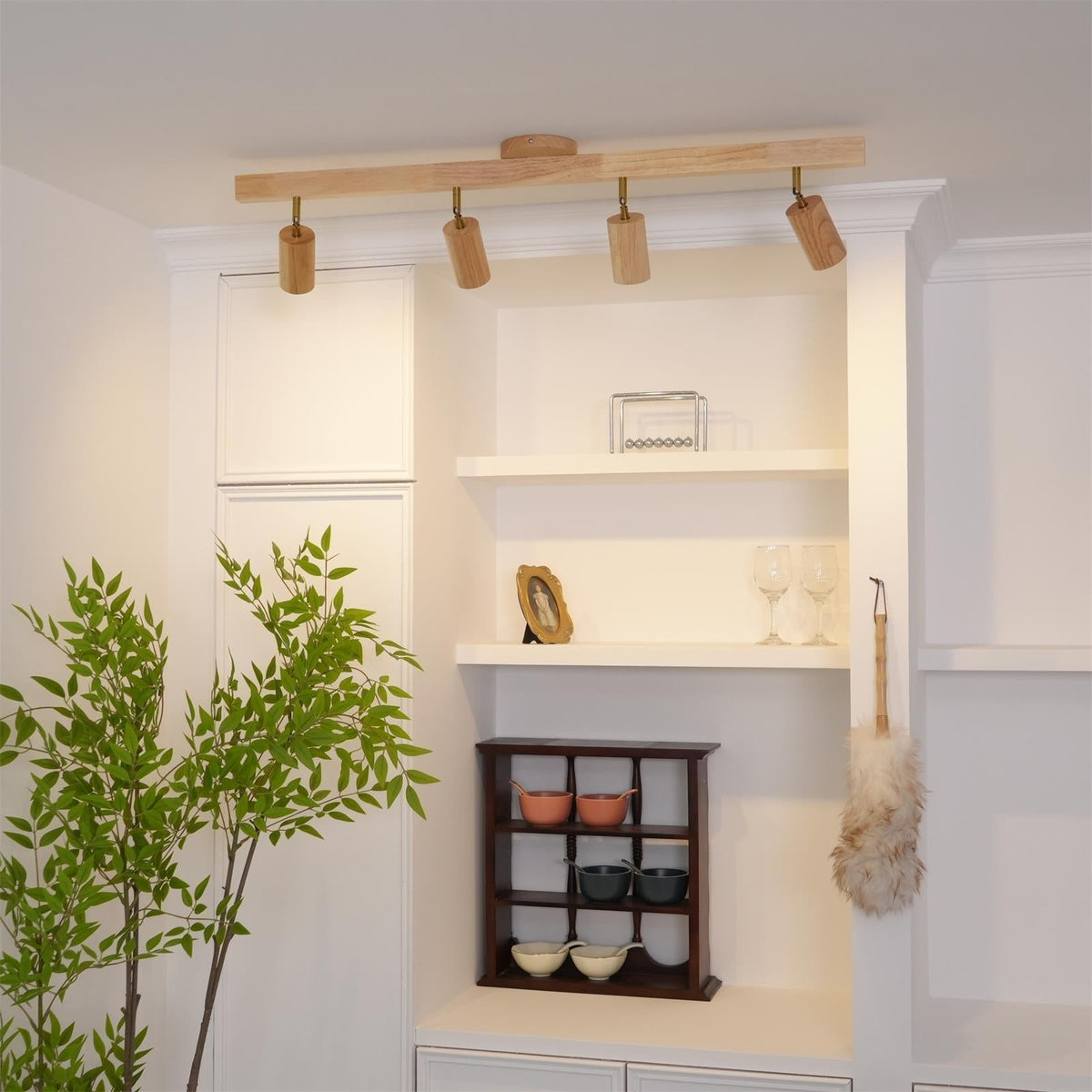 Track Lighting Fixture Wood Finish Adjustable Spotlights for Kitchen Living Room Hallway Bar Rail Ceiling Mount Directional Accent Lights