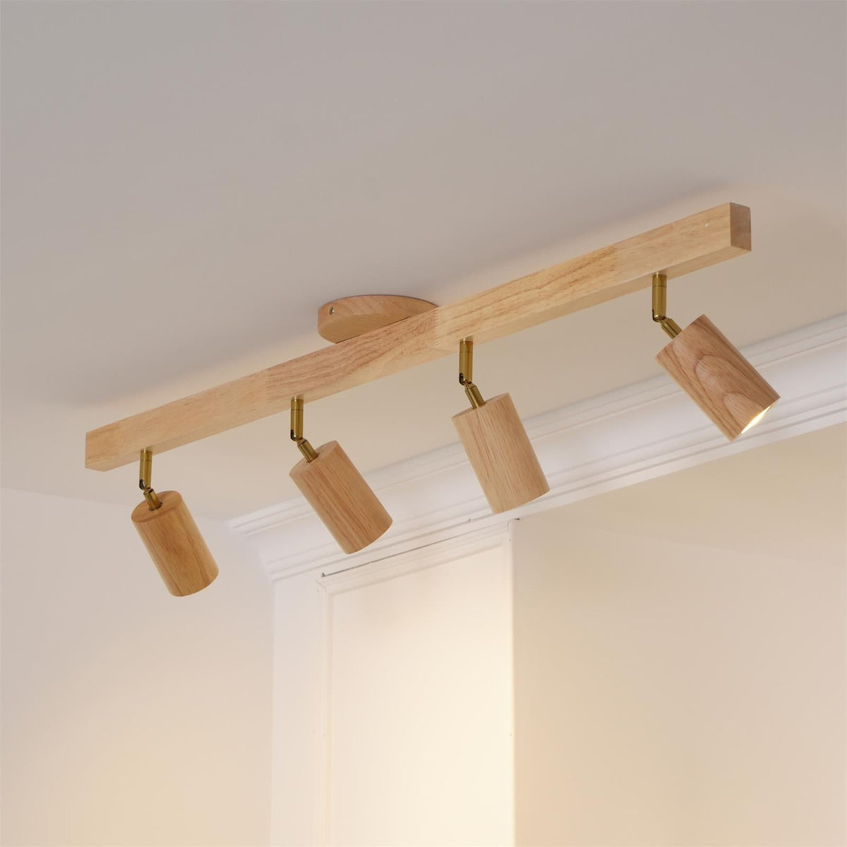 Adjustable LED Track Light 39 in Wood Finish Spotlight Bar Ceiling Mount for Kitchen Living Room Hallway Dining Room Modern Scandinavian Hom