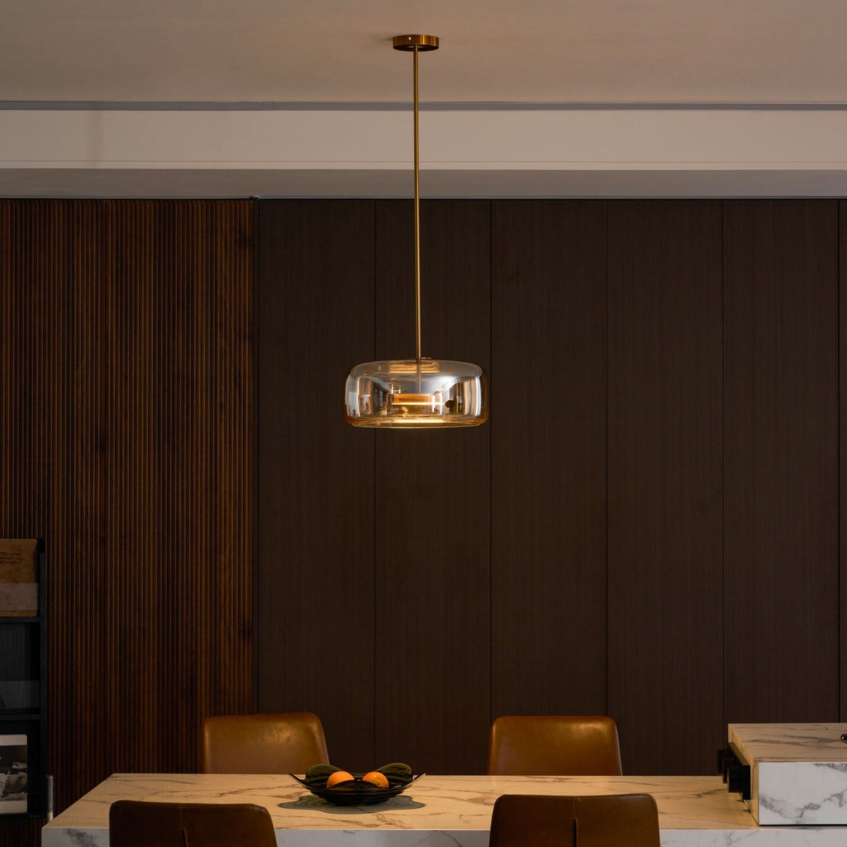 LED Drop Ceiling Lamp with Smoked Glass Shade for Dining Room & Island – Adjustable Cord, Integrated Bulb, Choice of Kelvin Tones