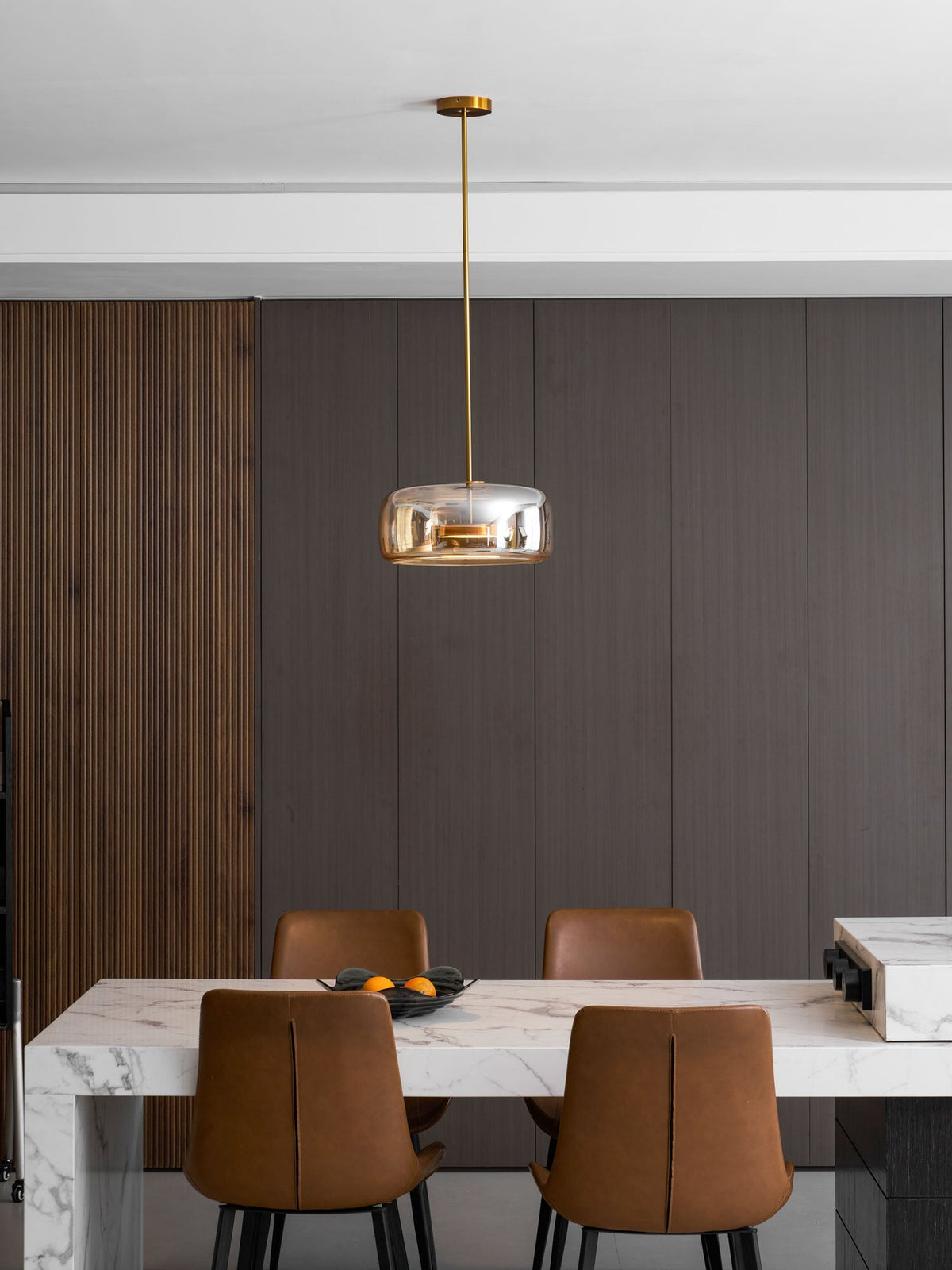 LED Drop Ceiling Lamp with Smoked Glass Shade for Dining Room & Island – Adjustable Cord, Integrated Bulb, Choice of Kelvin Tones