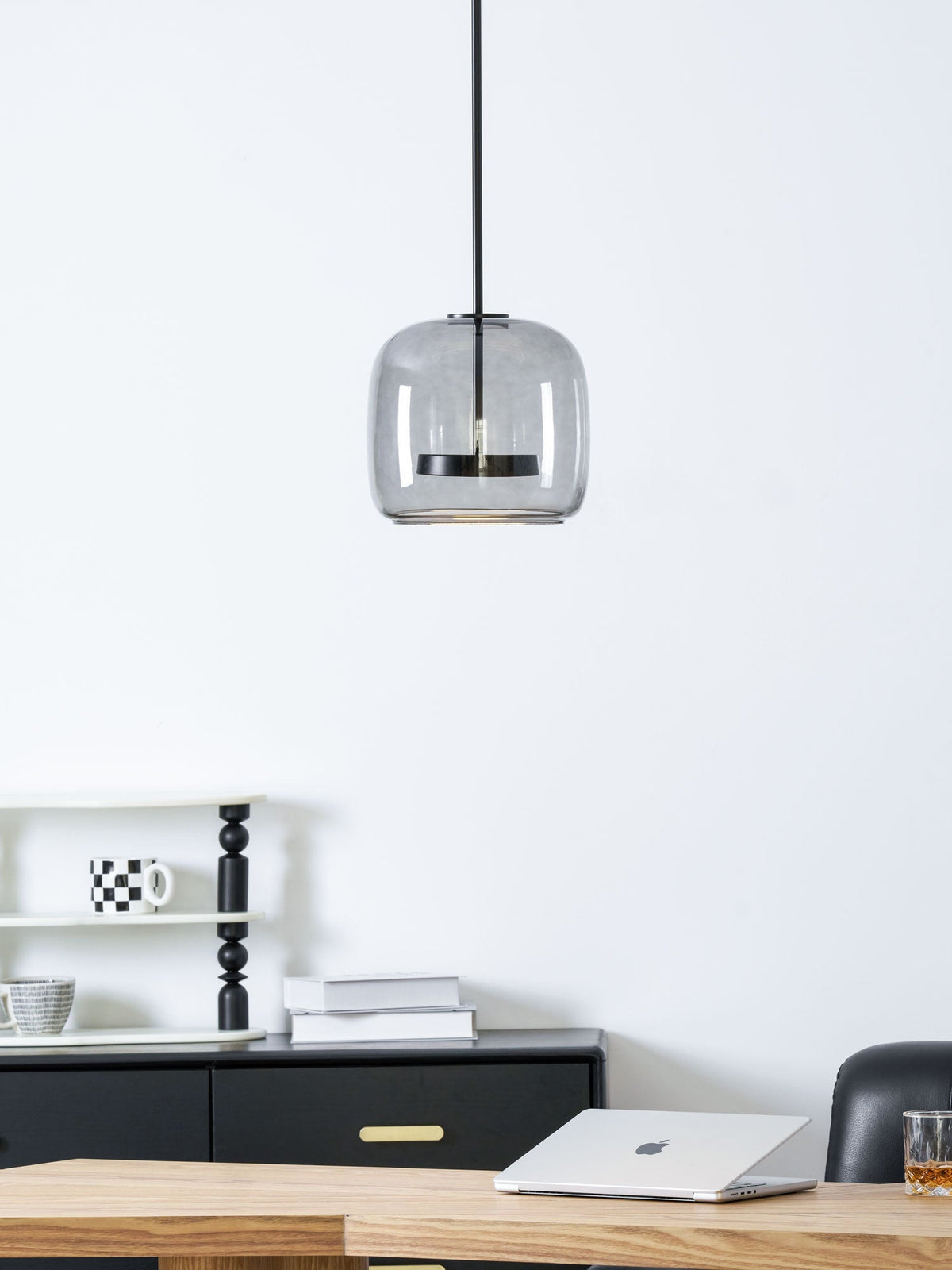 LED Drop Ceiling Lamp with Smoked Glass Shade for Dining Room & Island – Adjustable Cord, Integrated Bulb, Choice of Kelvin Tones