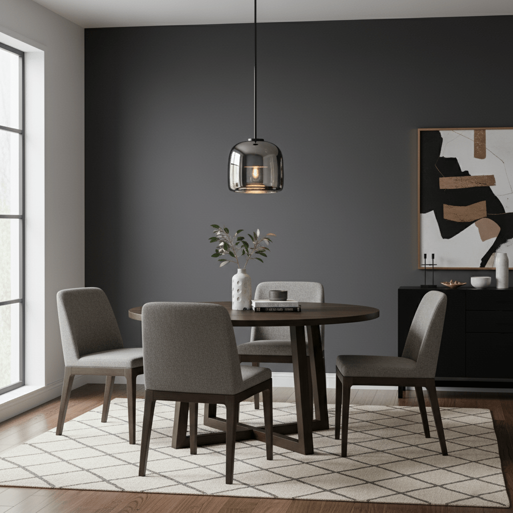 LED Drop Ceiling Lamp with Smoked Glass Shade for Dining Room & Island – Adjustable Cord, Integrated Bulb, Choice of Kelvin Tones