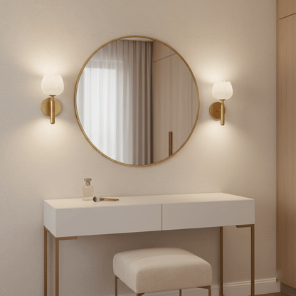 LED Wall Sconce with Alabaster Shade Brass Finish 12 in Indoor Accent Light for Bedroom Hallway Living Room Modern Floral Design E12 Base 15