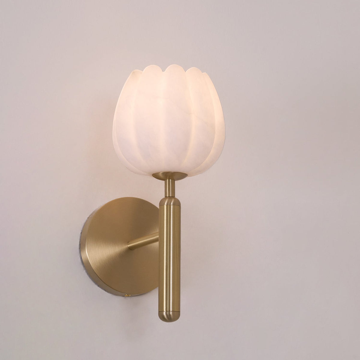 LED Wall Sconce with Alabaster Shade Brass Finish 12 in Indoor Accent Light for Bedroom Hallway Living Room Modern Floral Design E12 Base 15