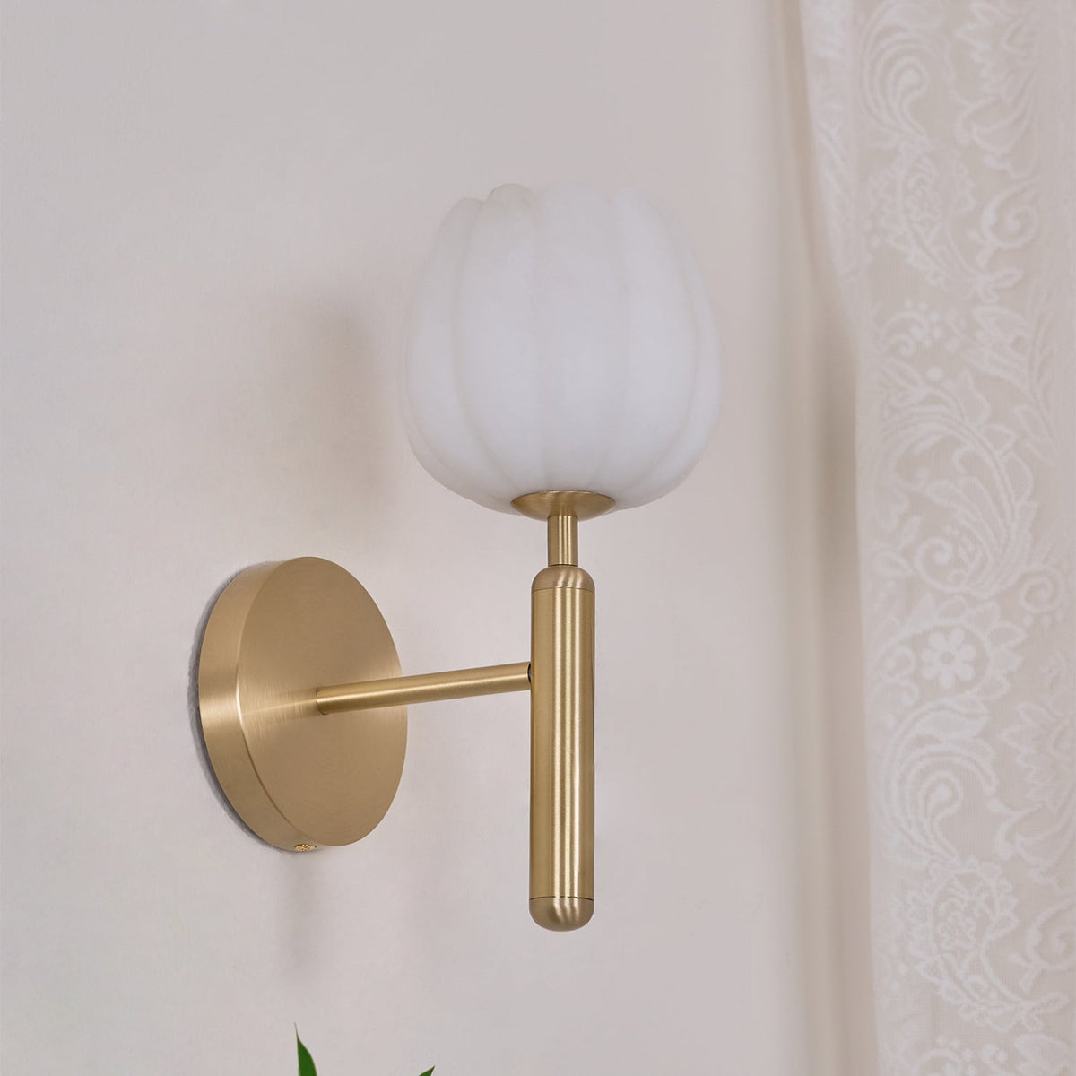 LED Wall Sconce with Alabaster Shade Brass Finish 12 in Indoor Accent Light for Bedroom Hallway Living Room Modern Floral Design E12 Base 15