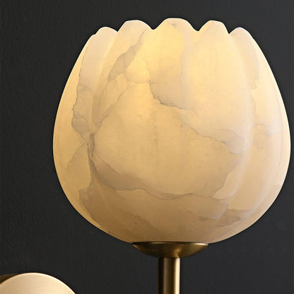 LED Wall Sconce with Alabaster Shade Brass Finish 12 in Indoor Accent Light for Bedroom Hallway Living Room Modern Floral Design E12 Base 15